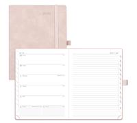 POPRUN Diary A5 Week to View 2026 PU Leather Soft Cover Appointment Book 22 x 16.5 cm - 26 Weekly Planner & Notebook in One, Inner Pocket, Monthly Tab (Soft Pink)