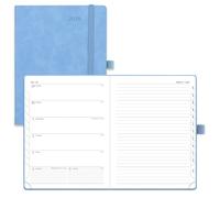 POPRUN Diary A5 Week to View 2026 PU Leather Soft Cover Appointment Book 22 x 16.5 cm - 26 Weekly Planner & Notebook in One, Inner Pocket, Monthly Tab (Cyan Blue)