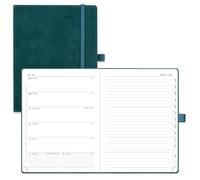 POPRUN Diary A5 Week to View 2026 PU Leather Soft Cover Appointment Book 22 x 16.5 cm - 26 Weekly Planner & Notebook in One, Inner Pocket, Monthly Tab (Peotrol Green)