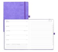 POPRUN Diary Week to View 2026 Large PU Leather Soft Cover Appointment Desk Book 26.5 x 21.5 cm - 26 Weekly Planner & Notebook in One, Inner Pocket, Monthly Tab (Lilac)