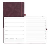 POPRUN Diary Week to View 2026 Large PU Leather Soft Cover Appointment Desk Book 26.5 x 21.5 cm - 26 Weekly Planner & Notebook in One, Inner Pocket, Monthly Tab (Claret)