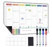 POPRUN Magnetic Calendar Weekly Planner Whiteboard for Fridge, A3 Family Schedule Planner with Time Slots, Reusable Dry Erase Board, Meal Planner Board Monday to Sunday, Chore Chart, Fridge Organisers