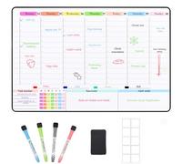 POPRUN Magnetic Whiteboard for Fridge, A3 Family Weekly Planner, Dry Erase Calendar with Time Slots, Reusable Organiser for Home Schedule, Meal Planning, Daily To Do