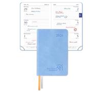 POPRUN Mini Pocket Diary 2026 A7 Week to View 12 x 8 cm, Palm-sized Slimline Calendar 26 Weekly Planner with 70 gsm Paper, PU Leather Soft Cover(Cyan Blue）