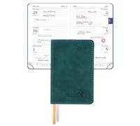 POPRUN Mini Pocket Diary 2026 A7 Week to View 12 x 8 cm, Palm-sized Slimline Calendar 26 Weekly Planner with 70 gsm Paper, PU Leather Soft Cover(Peotrol Green)