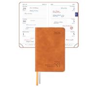POPRUN Mini Pocket Diary 2026 A7 Week to View 12 x 8 cm, Palm-sized Slimline Calendar 26 Weekly Planner with 70 gsm Paper, PU Leather Soft Cover(Brown）