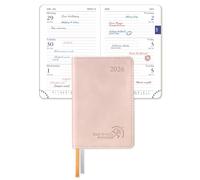 POPRUN Mini Pocket Diary 2026 A7 Week to View 12 x 8 cm, Palm-sized Slimline Calendar 26 Weekly Planner with 70 gsm Paper, PU Leather Soft Cover(Soft Pink）