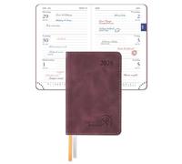 POPRUN Mini Pocket Diary 2026 A7 Week to View 12 x 8 cm, Palm-sized Slimline Calendar 26 Weekly Planner with 70 gsm Paper, PU Leather Soft Cover(Claret）
