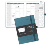 POPRUN Month to View Diary 2024-2025 22x16.5cm (18-Month: Jan'24 - Jun'25) Monthly Planner with Tabs, 100 GSM Ivory Paper, PU Leather Softcover, Sunday Start (Pacific Green)