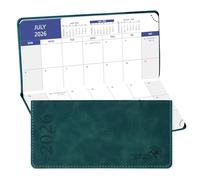 POPRUN Month to View Pocket Diary 2026 17.5x8 cm Slim Purse Size Monthly Planner 26 for Bag, 144 Pages, PU Leather Hardback(Peotrol Green)