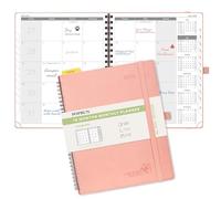 POPRUN Monthly Planner 2025-2026 26.5x21.5cm (18-Month: Jul'25 - Dec'26) Academic Diary Month to View only Spiral Softcover, Sunday Start, Monthly Tab (Pink)