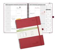 POPRUN Monthly Planner 2025-2026 26.5x21.5cm (18-Month: Jul'25 - Dec'26) Academic Diary Month to View only Spiral Softcover, Sunday Start, Monthly Tab (Burgundy)