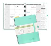 POPRUN Monthly Planner 2025-2026 26.5x21.5cm (18-Month: Jul'25 - Dec'26) Academic Diary Month to View only Spiral Softcover, Sunday Start, Monthly Tab (Mint Green)