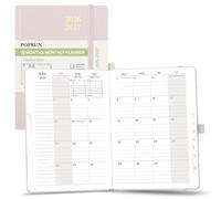 POPRUN Monthly Planner 2026-2027, Medium-6.25'' x 8.5'', 18-Month Calendar Book (Jan.26 - Jun.27), Calendar Planner with Monthly Tabs, Storage Pocket, Hardcover, 100 GSM Paper - Light Pink