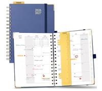 POPRUN Monthly Planner 2026-2027 Spiral Hardcover (5.5'' x 8.5''), 18 Months Calendar Book (July 2026 - Dec 2027) - 2 Pages per Month with Dotted Note Pages, Sunday Start, Laminated Tabs - Navy Blue