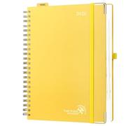 POPRUN Page A Day Diary 2026 A4 Day to Page Even Weekend 26 Spiral Hardcover Daily Planner, Appointment Desk Diary with 30 Minutes Interval, Monthly Tabs (Light Yellow）
