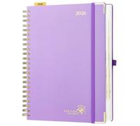 POPRUN Page A Day Diary 2026 A4 Day to Page Even Weekend 26 Spiral Hardcover Daily Planner, Appointment Desk Diary with 30 Minutes Interval, Monthly Tabs (Violet）