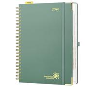 POPRUN Page A Day Diary 2026 A4 Day to Page Even Weekend 26 Spiral Hardcover Daily Planner, Appointment Desk Diary with 30 Minutes Interval, Monthly Tabs (Midnight Green）