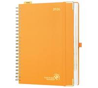 POPRUN Page A Day Diary 2026 A4 Day to Page Even Weekend 26 Spiral Hardcover Daily Planner, Appointment Desk Diary with 30 Minutes Interval, Monthly Tabs (Orange）