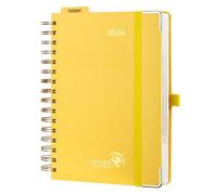 POPRUN Page A Day Diary 2026 A5 Day to Page 26 Spiral Hardcover Daily Planner, Appointment Diary with 30 Minutes Interval, Monthly Tabs (Light Yellow)