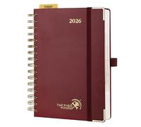 POPRUN Page A Day Diary 2026 A5 Day to Page 26 Spiral Hardcover Daily Planner, Appointment Diary with 30 Minutes Interval, Monthly Tabs (Burgundy)