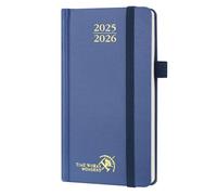 POPRUN Pocket Academic Diary 2025-2026 Hardback Slim (16.5x9 cm) Week to View 17 Months (Aug'25 - Dec'26) Small Diary,Mid Year Weekly Planner PU Leather Cover (Navy blue)