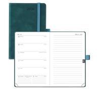 POPRUN Pocket Diary A6 Week to View 2026 PU Leather Soft Cover Appointment Book 16 x 10.5 cm - 26 Small Weekly Planner & Notebook in One, Inner Pocket (Peotrol Green)