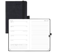 POPRUN Pocket Diary A6 Week to View 2026 PU Leather Soft Cover Appointment Book 16 x 10.5 cm - 26 Small Weekly Planner & Notebook in One, Inner Pocket (Black)