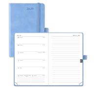 POPRUN Pocket Diary A6 Week to View 2026 PU Leather Soft Cover Appointment Book 16 x 10.5 cm - 26 Small Weekly Planner & Notebook in One, Inner Pocket (Cyan Blue)