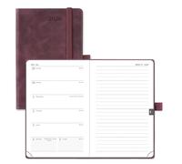 POPRUN Pocket Diary A6 Week to View 2026 PU Leather Soft Cover Appointment Book 16 x 10.5 cm - 26 Small Weekly Planner & Notebook in One, Inner Pocket (Claret）
