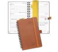 POPRUN Pocket Planner 2026-2027 (Purse Size 4'' x 6.25'') Academic Small Calendar (July 2026 - June 2027) with Hourly Time Slots, 100GSM Thick Papers, Spiral Leather Cover - Brown