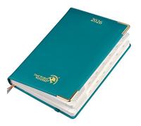 POPRUN Premium 2026 Diary A5 Per Page a Day - Hardback PU Leather Daily 26 Planne, Day to Page Appointment Book with 30 Minutes Interval, Monthly Tab (Pacific Green)