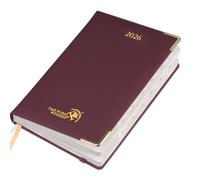 POPRUN Premium 2026 Diary A5 Per Page a Day - Hardback PU Leather Daily 26 Planne, Day to Page Appointment Book with 30 Minutes Interval, Monthly Tab (Claret)