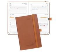 POPRUN Small Diary 2027 Pocket A6 Week to View - PU Leather, Inner Pocket