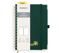 POPRUN Spiral Bullet Blank Journal Notebook, [A5 Size] - 120 Gsm Thick Paper, 141 Numbered Pages, Wirebound Notepad for Sketch Men & Women with Pocket, Index Tabs, 8 Perforated Sheets, Dark green