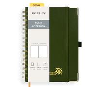 POPRUN Spiral Bullet Blank Journal Notebook, [A5 Size] - 120 Gsm Thick Paper, 141 Numbered Pages, Wirebound Notepad for Sketch Men & Women with Pocket, Index Tabs, 8 Perforated Sheets, Olive