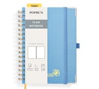 POPRUN Spiral Bullet Blank Journal Notebook, [A5 Size] - 120 Gsm Thick Paper, 141 Numbered Pages, Wirebound Notepad for Sketch Men & Women with Pocket, Index Tabs, 8 Perforated Sheets, Haze Blue