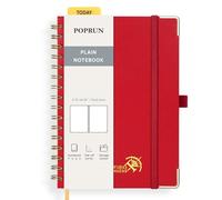 POPRUN Spiral Bullet Blank Journal Notebook, [A5 Size] - 120 Gsm Thick Paper, 141 Numbered Pages, Wirebound Notepad for Sketch Men & Women with Pocket, Index Tabs, 8 Perforated Sheets, Red
