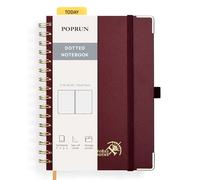 POPRUN Spiral Bullet Dotted Journal Notebook, [A5 Size] - 120 Gsm Thick Paper, 141 Numbered Pages, Wirebound Notepad for Men & Women with Pocket, Index Tabs, 8 Perforated Sheets, Burgundy