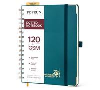 POPRUN Spiral Bullet Dotted Journal Notebook, [A5 Size] - 120 Gsm Thick Paper, 141 Numbered Pages, Wirebound Notepad for Men & Women with Pocket, Index Tabs, 8 Perforated Sheets, Pacific Green
