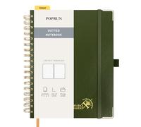 POPRUN Spiral Bullet Dotted Journal Notebook, [B5 Size] - 120 Gsm Thick Paper, 220 Numbered Pages, Wirebound Notepad for Men & Women with Pocket, Index Tabs, 8 Perforated Sheets, Olive