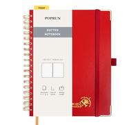 POPRUN Spiral Bullet Dotted Journal Notebook, [B5 Size] - 120 Gsm Thick Paper, 220 Numbered Pages, Wirebound Notepad for Men & Women with Pocket, Index Tabs, 8 Perforated Sheets, Red