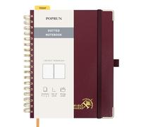 POPRUN Spiral Bullet Dotted Journal Notebook, [B5 Size] - 120 Gsm Thick Paper, 220 Numbered Pages, Wirebound Notepad for Men & Women with Pocket, Index Tabs, 8 Perforated Sheets, Burgundy