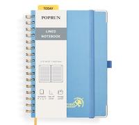 POPRUN Spiral Bullet Lined Journal Notebook, [A5 Size] - 120 Gsm Thick Paper, 141 Numbered Pages, Wirebound Notepad for Men & Women with Pocket, Index Tabs, 8 Perforated Sheets, Haze Blue