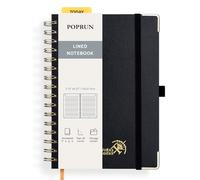 POPRUN Spiral Bullet Lined Journal Notebook, [A5 Size] - 120 Gsm Thick Paper, 141 Numbered Pages, Wirebound Notepad for Men & Women with Pocket, Index Tabs, 8 Perforated Sheets, Black