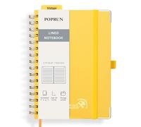 POPRUN Spiral Bullet Lined Journal Notebook, [A5 Size] - 120 Gsm Thick Paper, 141 Numbered Pages, Wirebound Notepad for Men & Women with Pocket, Index Tabs, 8 Perforated Sheets，Light Yellow