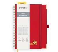 POPRUN Spiral Bullet Lined Journal Notebook, [A5 Size] - 120 Gsm Thick Paper, 141 Numbered Pages, Wirebound Notepad for Men & Women with Pocket, Index Tabs, 8 Perforated Sheets, Red