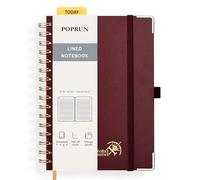 POPRUN Spiral Bullet Lined Journal Notebook, [A5 Size] - 120 Gsm Thick Paper, 141 Numbered Pages, Wirebound Notepad for Men & Women with Pocket, Index Tabs, 8 Perforated Sheets, Burgundy