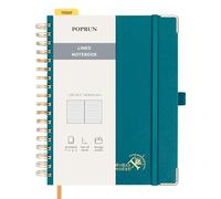 POPRUN Spiral Bullet Lined Journal Notebook, [B5 Size] - 120 Gsm Thick Paper, 220 Numbered Pages, Wirebound Notepad for Men & Women with Pocket, Index Tabs, 8 Perforated Sheets, Pacific Green