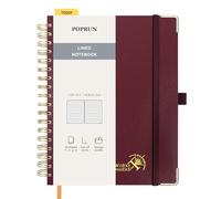 POPRUN Spiral Bullet Lined Journal Notebook, [B5 Size] - 120 Gsm Thick Paper, 220 Numbered Pages, Wirebound Notepad for Men & Women with Pocket, Index Tabs, 8 Perforated Sheets, Burgundy